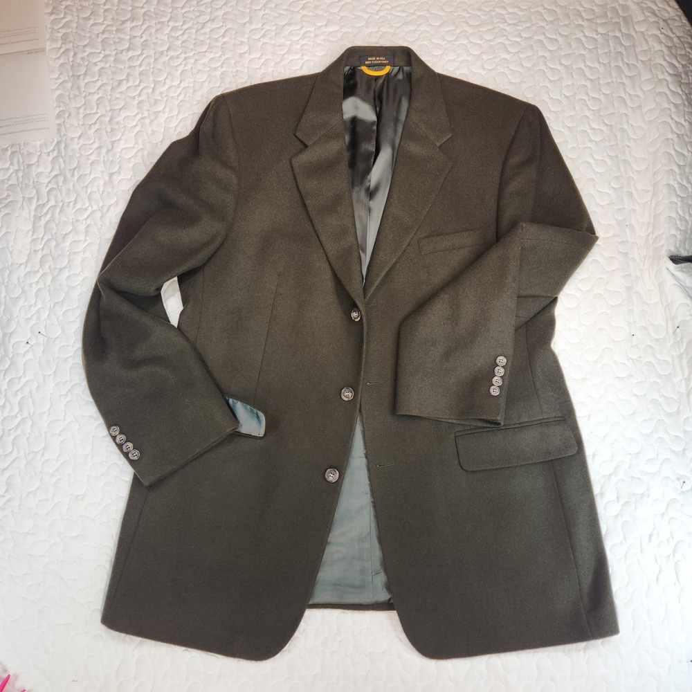 44L Blazer Olive Army Green Bill Blass Camel Hair 3-Button Sport Coat Excellent